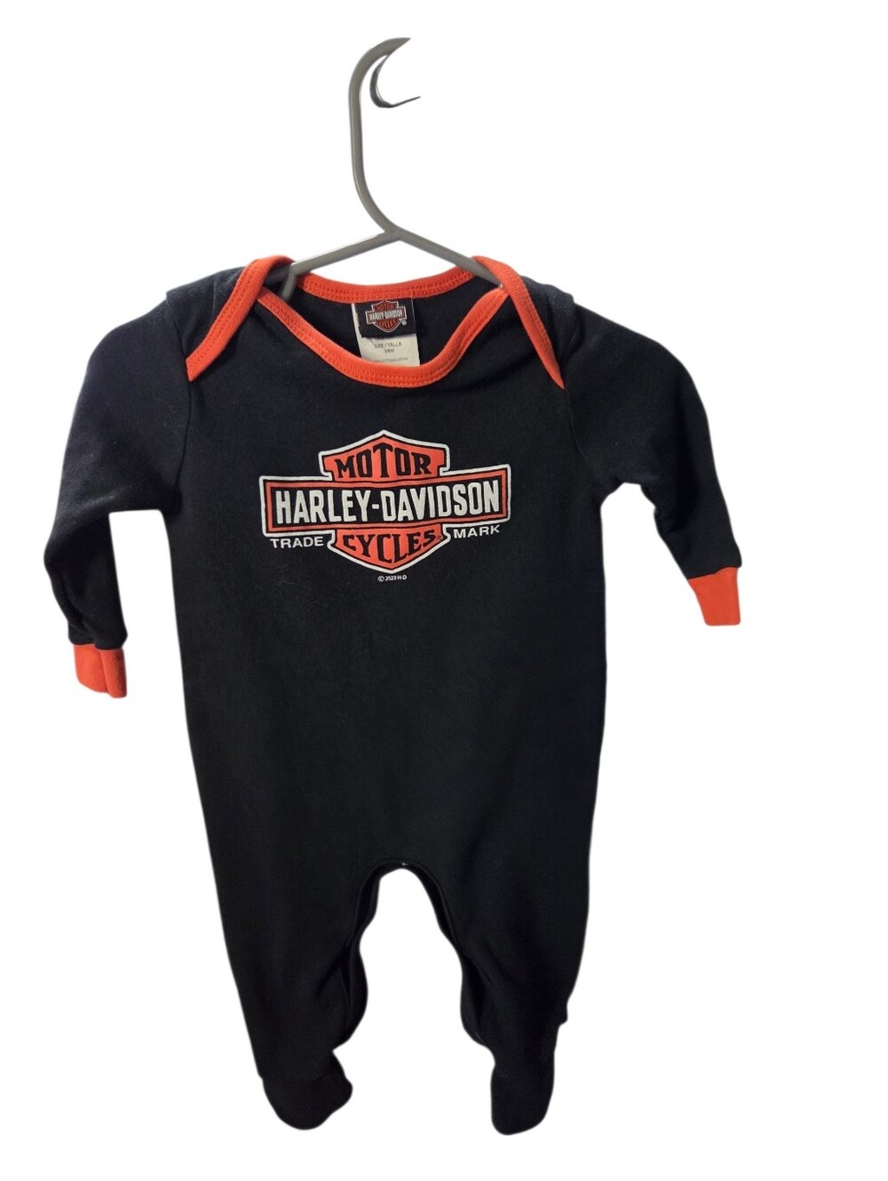 Harley-Davidson Black One-Piece Footie with Orange Trim 3/6 Months